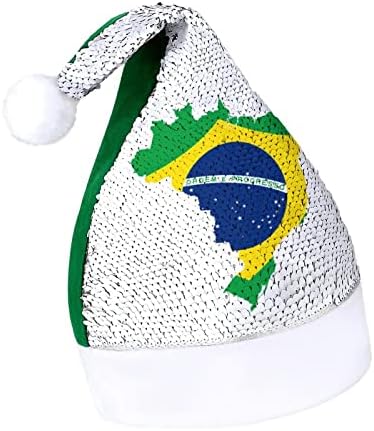 Brazília Térkép Zászló Vicces Karácsonyi Kalap Sequin Mikulás Kalapok a Férfiak a Nők Karácsonyi Ünnepi Parti Dekoráció