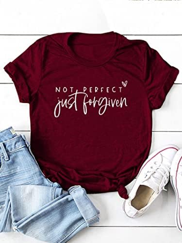 Nem Tökéletes, Csak Megbocsátani Póló Női Keresztény T-Shirt Rövid Ujjú Sleeve Nyári Felsők Puha, Kényelmes Póló
