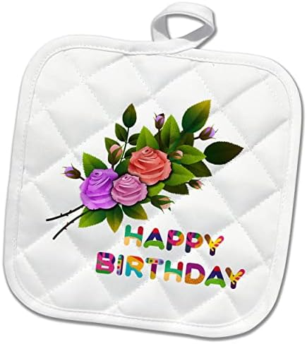 3dRose egy kép egy rózsa, valamint egy színes szöveg Boldog Születésnapot - Potholders (phl-365994-1)