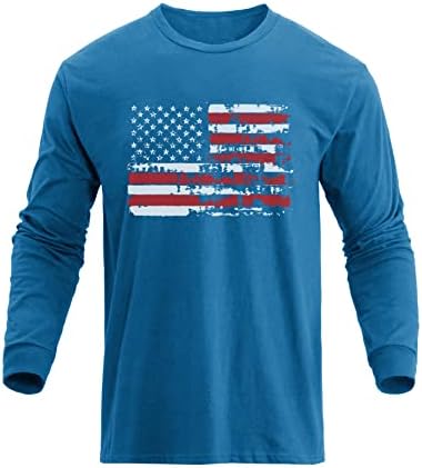 H HYFOL Férfi Grafikus póló USA Zászló Pamut, Hosszú Ujjú Amerikai Hazafias Sleeve Rendszeres Póló