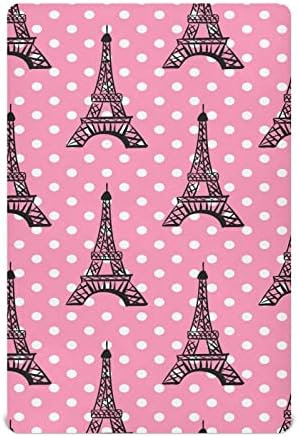 Párizsi Eiffel-Torony Rózsaszín Kiságy, Ágynemű Baba Puha, Légáteresztő Baba Kiságy, Ágynemű Mosható Gép Gyerekágy Matrac Lap Baba