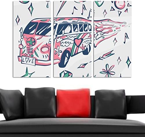A Wall Art a nappaliban, Retro Hippi Autó Szerelem Busz Mini Van Nap Yin Yang Idegen Keretes Dekoratív olajfestmény Meghatározott