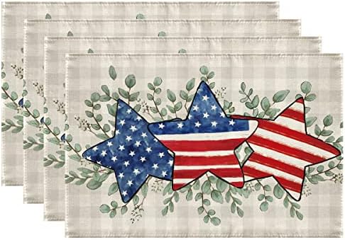 Július 4-én Placemats, július 4-én Hazafias Placemats Negyedik július Dekoráció Csillagok Amerika Ünnepi Dekoráció, Otthon Fél asztali