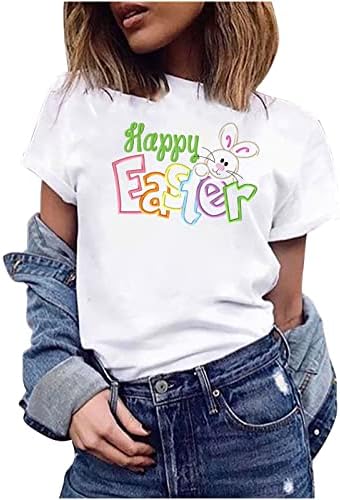 Vicces Nyuszi Boldog Húsvéti Pólók Női Laza Alkalmi Ünnepi Póló, O Nyakú, Rövid Ujjú Grafikus Pólók Felsők