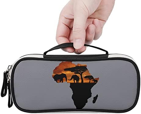 Afrikai Szafari Térkép PU Bőr Ceruza Toll Esetben Szervező Utazási Smink Táska Hordozható Írószer Táska