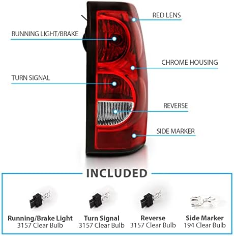 AmeriLite Csere OE Stílus Ruby Vörös Izzó Autó hátsó lámpa Hátsó Fék, Lámpa, Izzó, illetve Hám Meghatározott, A 2003-2006 Chevy Silverado, a