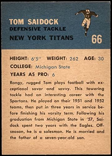 1962 Fleer 66 Tom Saidock New York Jets (Foci Kártya) EX/MT+ Gépek