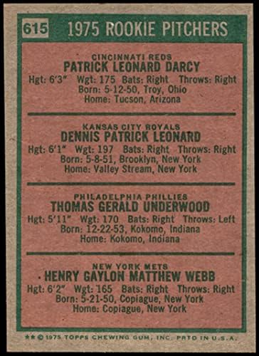 1975 Topps 615 Újonc Kancsók Dennis Leonard/Tom Underwood/Pat Darcy/Hank Webb Cincinnati/Kansas City Reds/Királyi/Phillies/Mets