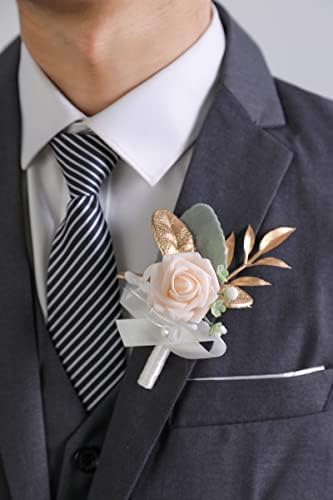 RUIDKUN Tej Fehér & Rózsaszín Rózsa Kitűzőt, a Férfiak a Virág Bross, Készlet 6, Vőlegény, valamint a Legjobb Férfi Virág Esküvői Szertartás,