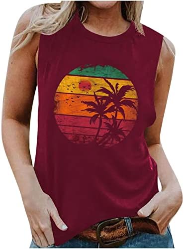 Női Nap Kókusz Fa Vicces Tartály Tetejét Sleeve Grafikus Nyomtatott Laza Fit Tankok Hawaii Beach Holiday Blúz, Maximum