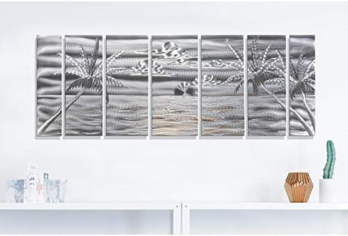 Statements2000 Trópusi Strand Nagy 3D-s, Fém Falra Beltéri/Kültéri Szobor Panel Művészet által Jon Allen, Ezüst, 68 x 24 -