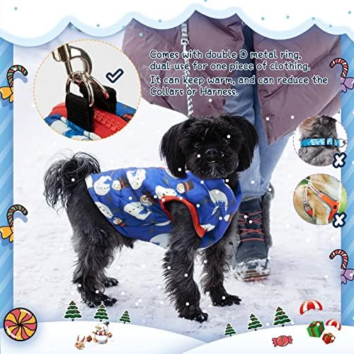 BWOGUE 2 Csomag Karácsonyi Kutya Kabátok Téli Szélálló Kutya Meleg Kabát, D-Gyűrű Kutya Ruházat a Hideg Időjárás Pet Hóember,