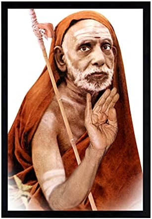 Kanchi Mahaperiyava Ji Képkeret | Jagadguru Shri Chandrasekharendra Saraswati Mahaswamigal Megrázó egy Bottal Képkeret Közepes Méretű (13,5