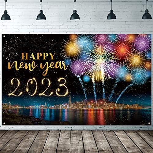 Boldog 2023 szilveszteri Party Dekoráció, Nagy Szövet Tűzijáték Nyomtatott Boldog Új Évet 2023 Jel Banner Fotó Háttér Háttér, Kötél,