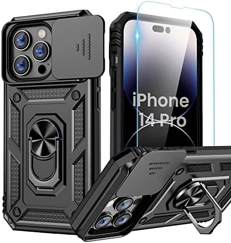 Goton iPhone 14 Pro Esetében képernyővédő fólia - Dia Kamera Fedél Telefon Esetében a Gyűrű Állni, nagy teljesítményű Katonai Ütésálló