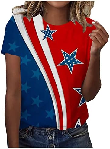 Amerikai Zászlós Póló Nők július 4-én Hazafias T-Shirt Csillag Csíkos Póló USA Zászló Grafikai Maximum Hölgy Rövid Ujjú Felső