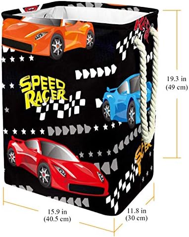 MAPOLO Szennyesben Rajzfilm Speed Racer Autó Összecsukható Vászon Szennyes Tároló Kosár fogantyúval, Levehető Zárójelben Jól Tartja Vízálló
