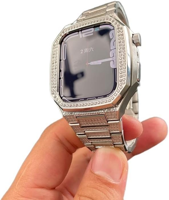CNHKAU 45mm Gyémánt Módosítás Készlet Apple Nézni Zenekar Mod Készlet 45mm Rozsdamentes Acél tok Szíj, a Iwatch Sorozat 8