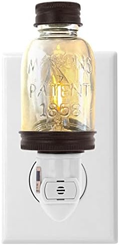 Rusztikus LED Mini Befőttesüvegben Este Fény Bronz | Auto On/Off Érzékelő | Parasztház Fali Dekor | Aranyos Ország Éjszakai Fény