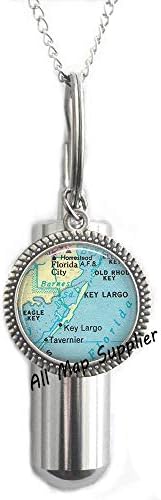 AllMapsupplier Divat Hamvasztás Urna Nyaklánc,Florida Keys térkép Urna,Key Largo Hamvasztás Urna Nyaklánc,Key Largo Urna,Key Largo