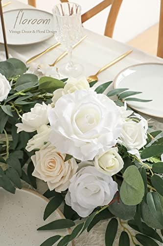 Floroom 6ft Mesterséges Eukaliptusz Garland Virágokkal Hamis Rózsa Zöld Ál Virágos Szőlő Garland asztali Futó Dekoráció Esküvői Asztaldíszek