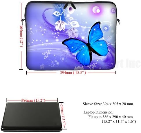 Meffort Inc 15 15.6 inch Neoprén Táska Laptop Hüvely hordtáska Rejtett Fogantyú, Állítható vállpánt - szín: Kék Lila Pillangó