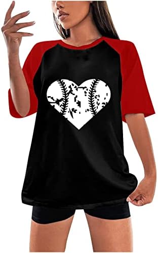 Nyári Felsők Női Alkalmi Divatos Szín Splicing Pólók Baseball Nyomtatás Rövid Ujjú Tshirt Lányok, Laza Aranyos Tees