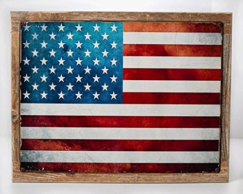 Otthonülő Ékezetek Fa Keretes Egyesült Államok Zászló Fém Tábla, Hazafiság, USA, Vintage Jel, Rusztikus Dekor