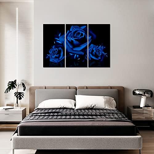 Kék Rózsa Wall Art,3 Darab Rózsát, a Virágok, a Fekete Háttér Vászon Nyomtatás Természet, Táj Wall Art Nappali Hálószoba falfestés