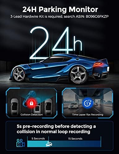 AZDOME 4K Dual Kamera, Beépített 5 ghz-es WiFi-GPS -, A 64 gb-os Kártya, az Első 4K-s, mind a Hátsó 1080P Autó Műszerfal Kamera Felvevő, 3.19