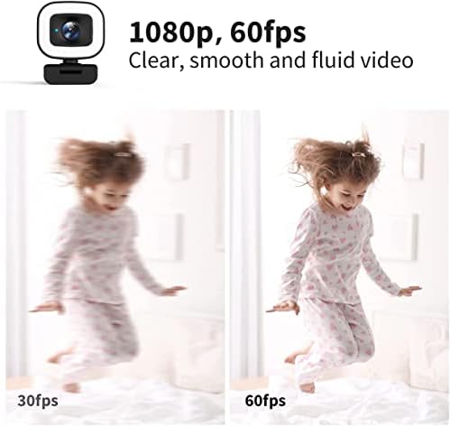 60FPS Webkamera a Gyűrű Fény, Auto-Fókusz 1080P Web Kamera Kettős Mikrofon, illetve az Adatvédelmi Fedezze，Streaming Webcam a