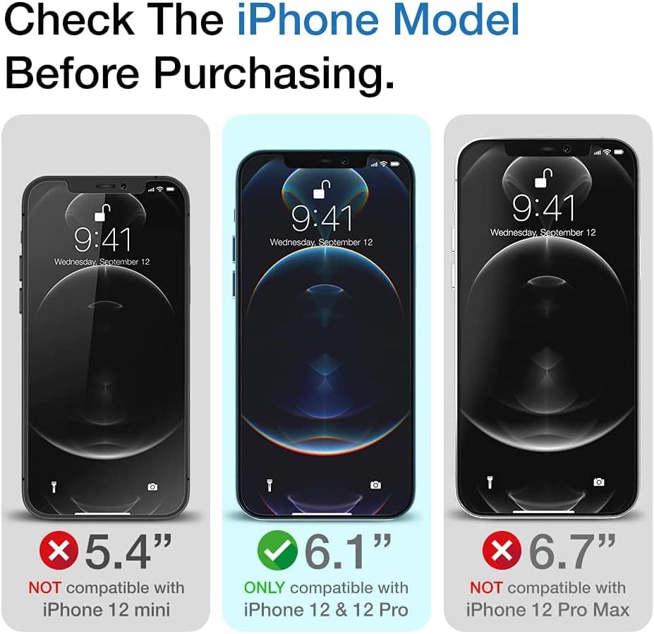 A TETHYS Üveg kijelző Védő fólia Kompatibilis iPhone 12 / iPhone 12 Pro 2020 6.1 Colos 3 Csomag Esetben, Barátságos, szélig Lefedettség,