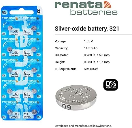 Renata 321 SR616SW Elemek - 1.55 V Ezüst-Oxid 321 Óra Akkumulátor (100 Szám)