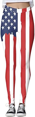 Magas Derekú Nadrágot a Nők USA-ban július 4-én Nem átlátszó Átlátszó Vékony Has Ellenőrzési USA Zászló Edzés Pants