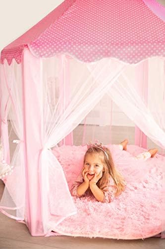 Hercegnő Sátor Gyerekeknek - magában Foglalja Ultra Puha Szőnyeg & LED Csillagos Fények | Princess Castle Kis Lányok Játszani Sátor | ASTM