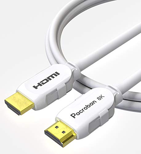 Pacroban 8K HDMI-Kábel (10ft) Fehér,8K 60, 4K 120, akár 10K Felbontás, eARC,QFT, MIR, VRR,48Gbps Sávszélesség, Dinamikus HDR, HDCP