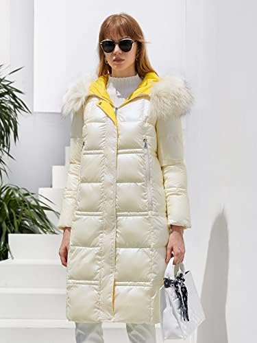 TracywoLL Női Téli Kabát Divat Alkalmi Fuzzy Trim Kapucnis Puffer Kabát, Meleg Különleges Őszi-Téli Divat-Regény (Szín : Bézs Méret : Kicsi)
