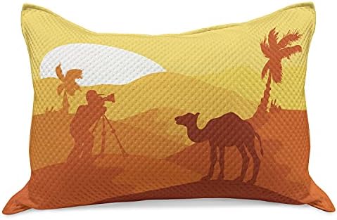 Ambesonne Utazási Kötött Paplan Pillowcover, Monokróm Elrendezés egy Sivatagi Táj, a Teve Savannah Ombre Színes, Standard King Méretű