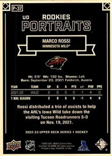 2022-23 Felső szint UD Portrék P-37 Marco Rossi SP Rövid Nyomtatás Minnesota Wild NHL Jégkorong Trading Card