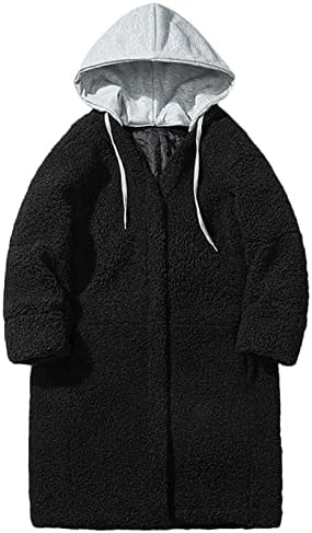 Túlméretezett Sherpa Kapucnis Dzseki Férfi ruházat Bélelt Steppelt Bolyhos Polár Kabát, Közepes Hosszúságú, Télen Meleg, Kényelmes