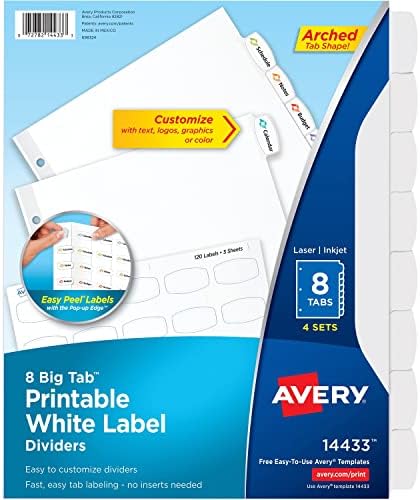 Avery 14433 Könnyű Héja Fehér Címke Lap Elválasztó 8-Lap 4/Pk Fehér