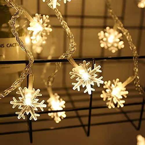 Karácsonyi Fények Hópehely String Lights19.6ft 40 LED tündérfény elemes Meleg Fehér Csillogás Világítás Vízálló, Beltéri, Kültéri függő Lámpák