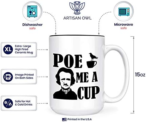 (Edgar Allan) Poe Nekem Egy Csésze, Nagy, Fekete Betéttel 15 oz Kétoldalas Kávé, Tea Bögre (Fehér/Fekete Belső)