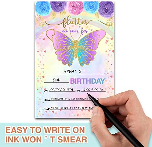 ONDTOM 20-Gróf Virágos Pillangós Születésnapi Meghívó Kártya, Borítékok (4 x 6) - Fiúk Lányok Szülinapi Meghívókat - Születésnapi