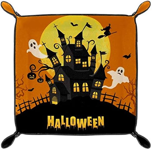MUOOUM Irodai Íróasztal Tálcák, Halloween Kísértetjárta Ház Kísérteties Telihold, Bőr Őrzött Tálca Sorage Dobozok Kis Gyűjtőcím