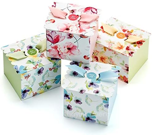 Hayley Cherie - Virágos Ajándék Kezelni Dobozok Szalagok & Fedelek (20 Doboz) - Vastag 350gsm Kártya - 4 x 4 x 3.2 Centi - Szívességet,