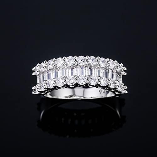 DBYLXMN Női Hercegnő Kerek Vágott Esküvői Gyűrű, Eljegyzési Gyűrű Zenekar Vaskos Gyűrűk (Ezüst, 7)