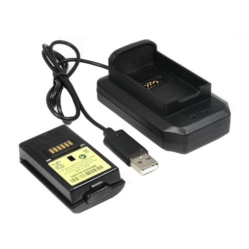 OSTENT Dokkoló Állomás, USB Töltő + Akkumulátor a Microsoft Xbox 360 Vezeték nélküli Kontroller, Fekete Szín