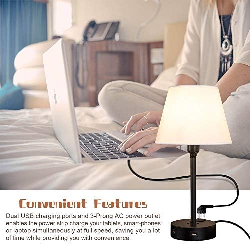 ZEEFO Touch Vezérlés asztali Lámpa Beépített Kettős USB Port & HÁLÓZATI Aljzat, Fehér Szövet Árnyékban 3 Módon Szabályozható