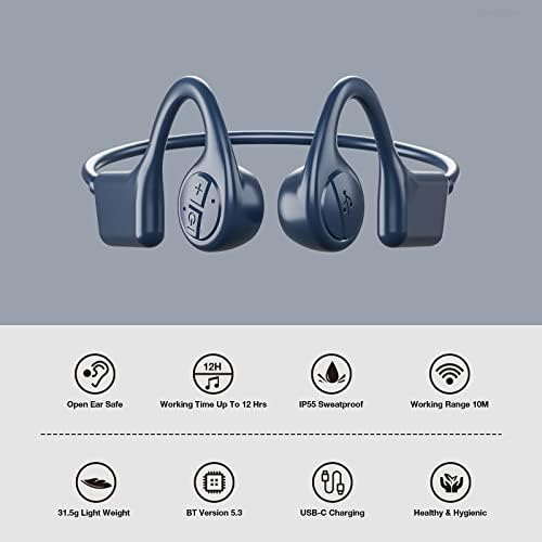 ROPASOMIC csontvezetéses Fejhallgató, 12 Óra Játékidő Bluetoeth 5.3 Headset Nyitott Fül Vezeték nélküli Fülhallgató - IP55 Sweatproof
